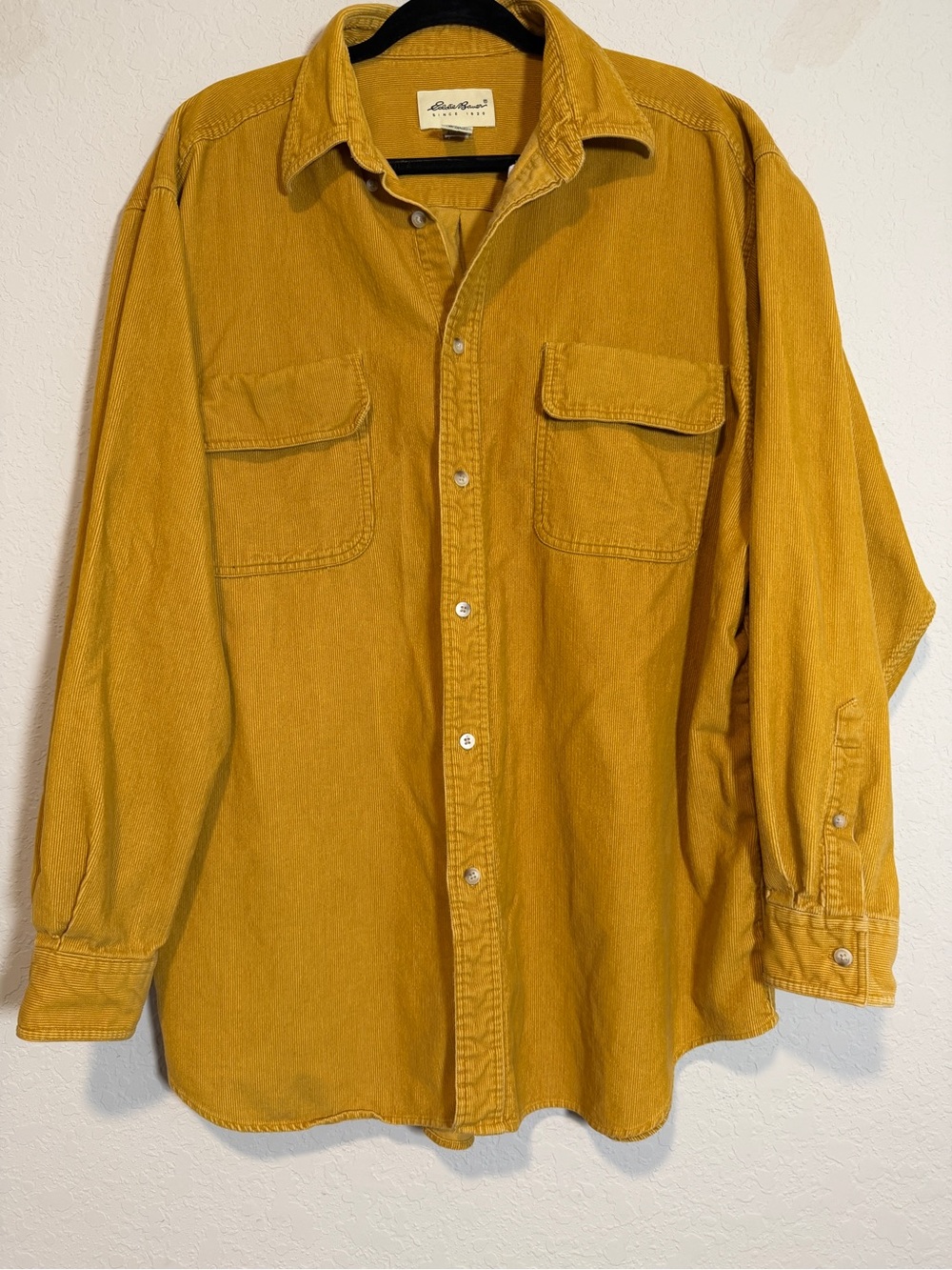 Eddie Bauer Men’s XL Mustard Yellow Corduroy Button Down Shirt 100% Cotton